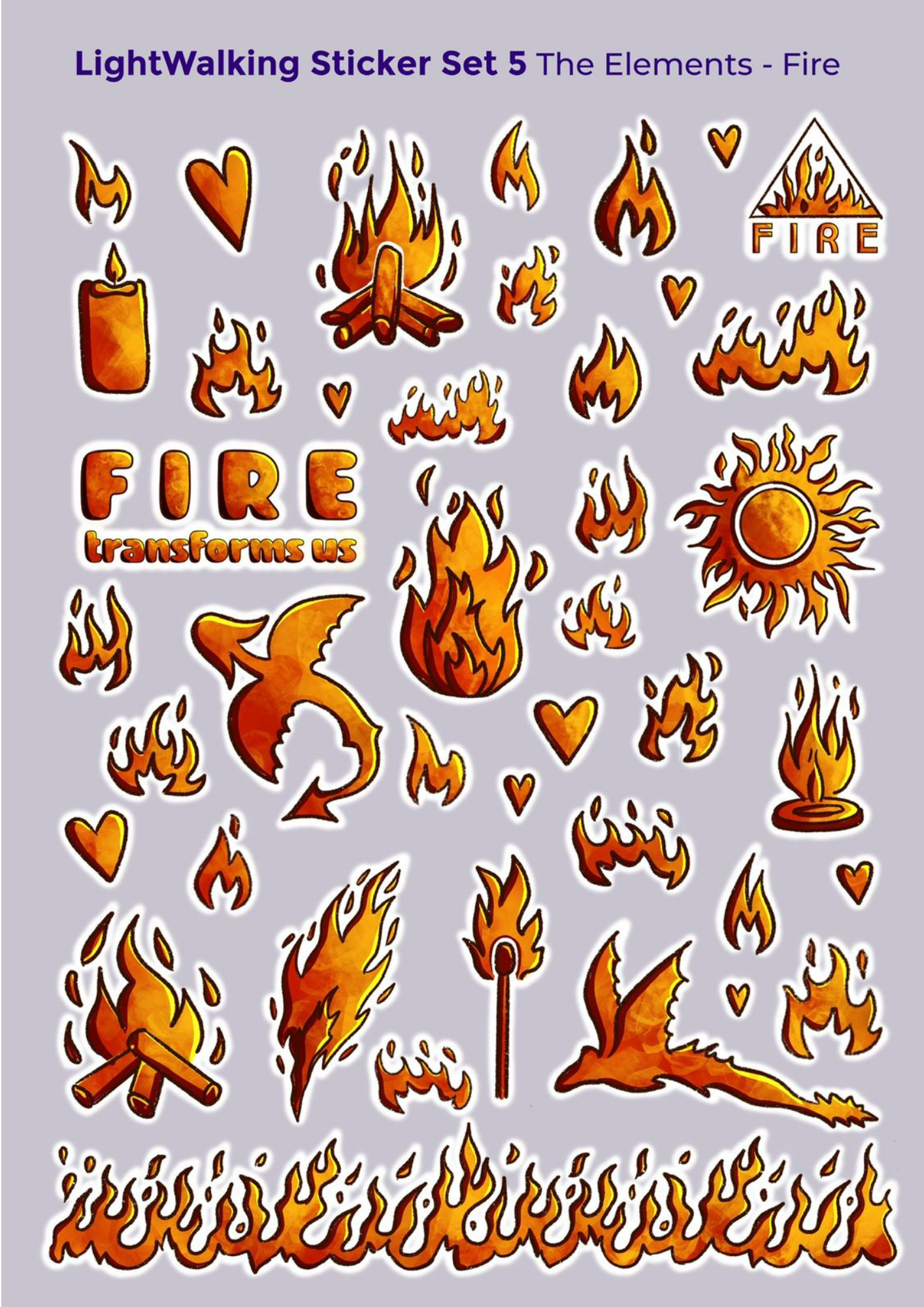 PRE-ORDER ~ Fire Element A4 Sticker Sheet #5