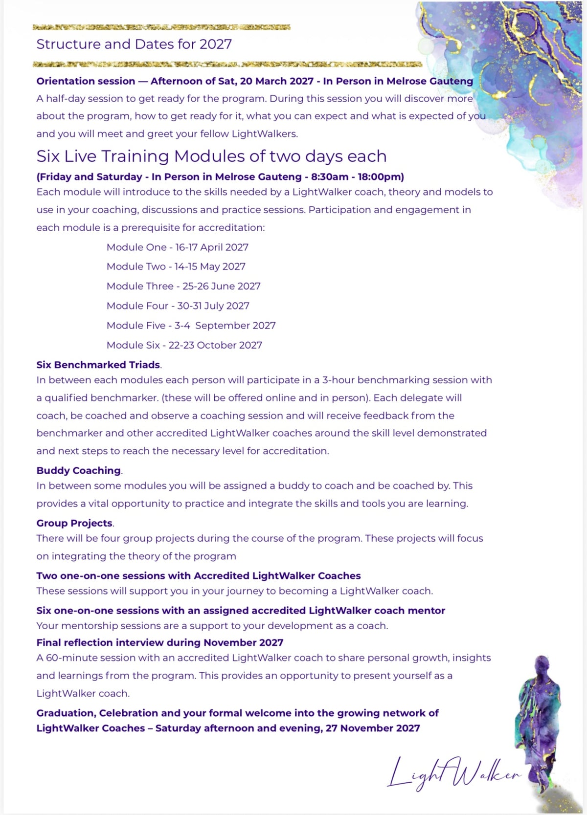 Accredited LightWalker Coaching programme 2027 INFORMATION