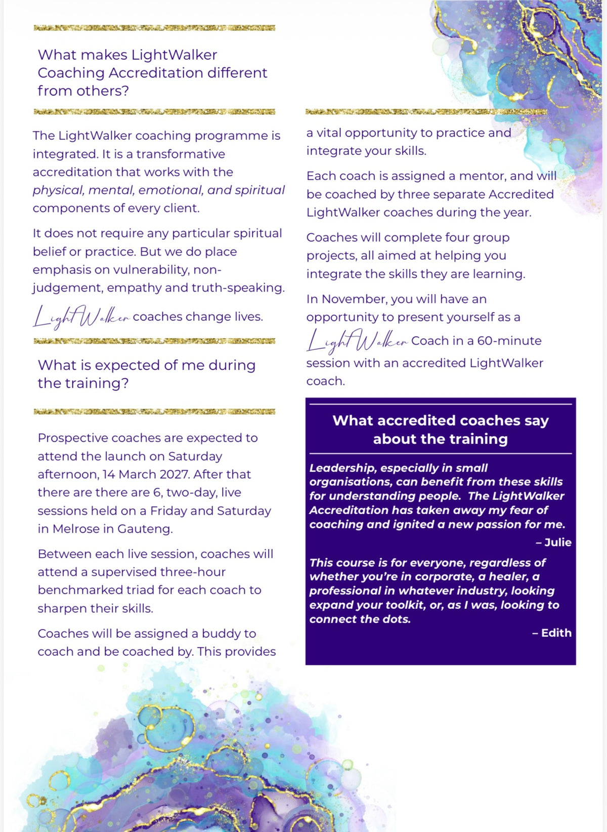 Accredited LightWalker Coaching programme 2027 INFORMATION