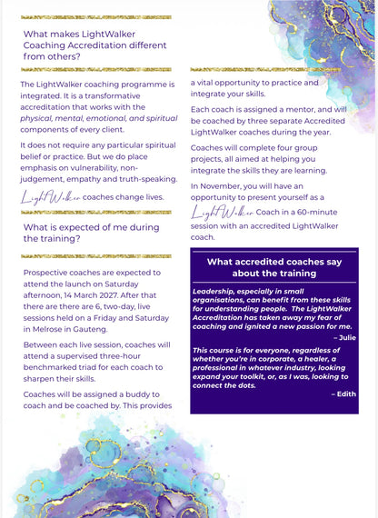 Accredited LightWalker Coaching programme 2027 INFORMATION