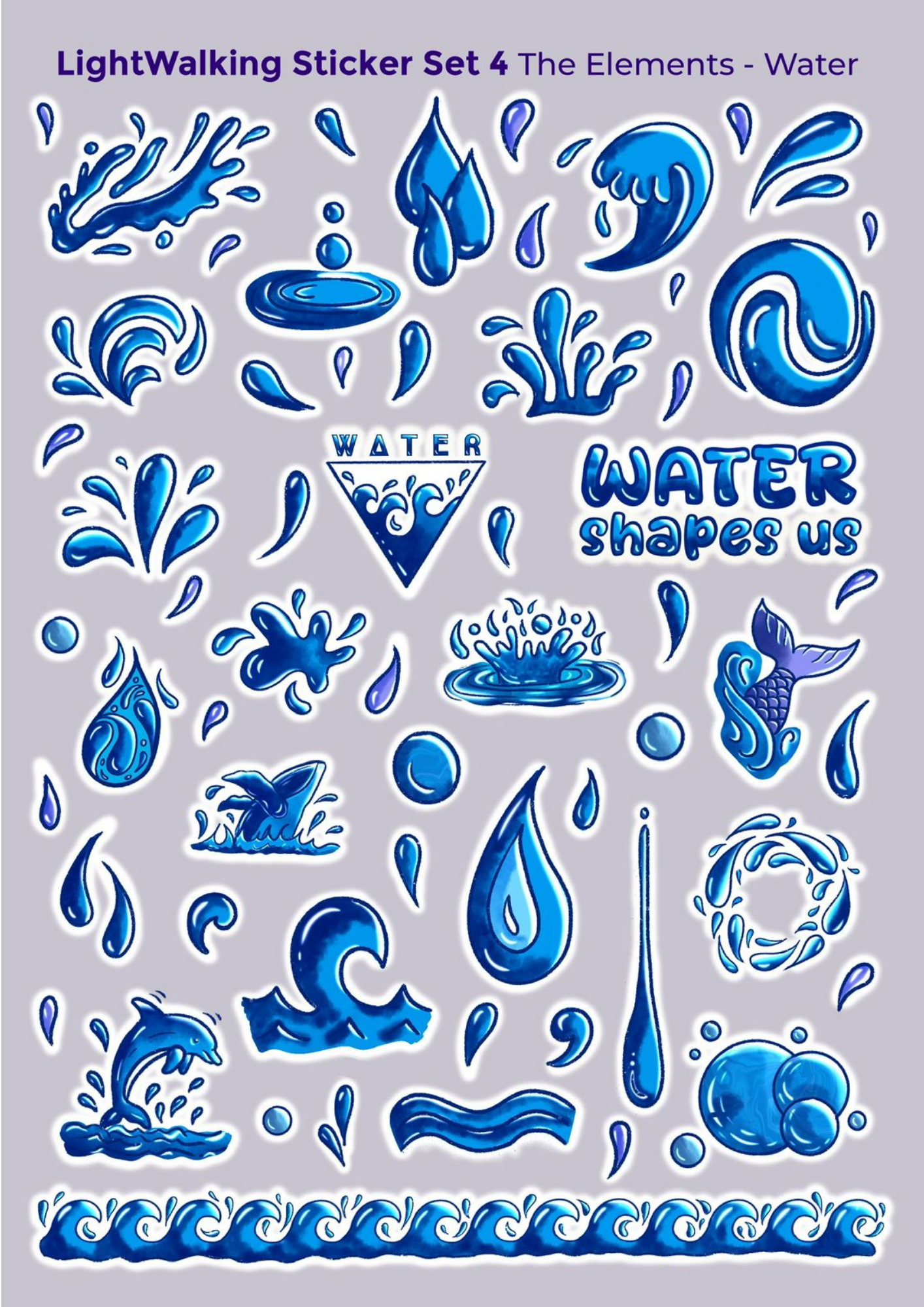 PRE-ORDER ~ Water element A4 Sticker Sheet #4