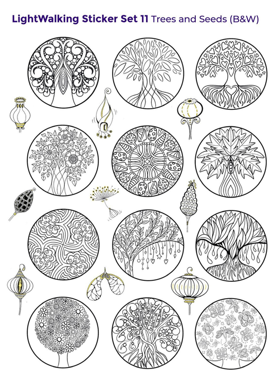 PRE-ORDER ~ Trees and Seeds (B&W) A4 Sticker Sheet #11
