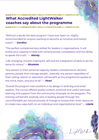 Accredited LightWalker Coaching programme 2026 INFORMATION, hosted in Johannesburg. Add to your cart to be contacted after checkout.