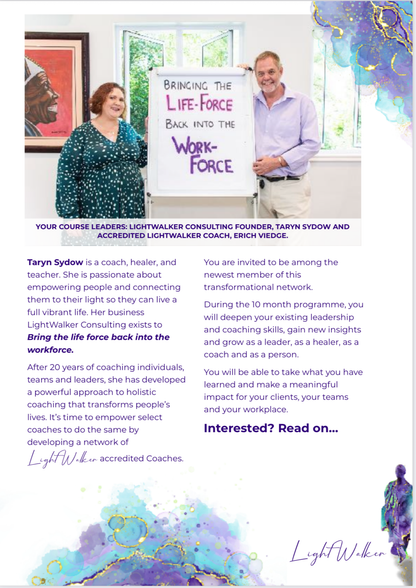 Accredited LightWalker Coaching programme 2026 INFORMATION, hosted in Johannesburg. Add to your cart to be contacted after checkout.